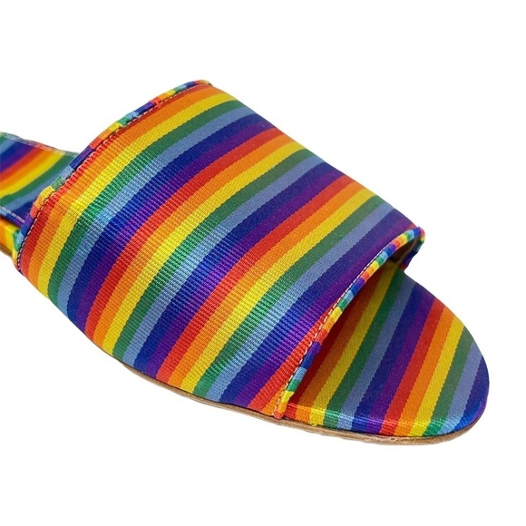 NWOT Tabitha Simmons Sprinkles Rainbow Stripe Slides Size 38 - Picture 7 of 11